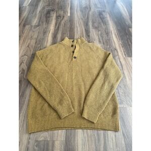 Banana Republic Sweater Mens Large Brown Wool Nylon Henley Mock Neck Waffle Knit